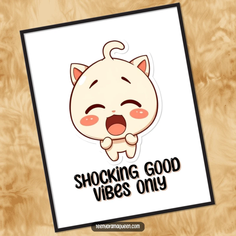 Funny Free Printable Wall Art: Giggling character with an exaggerated surprised expression, letting out a silent giggle.