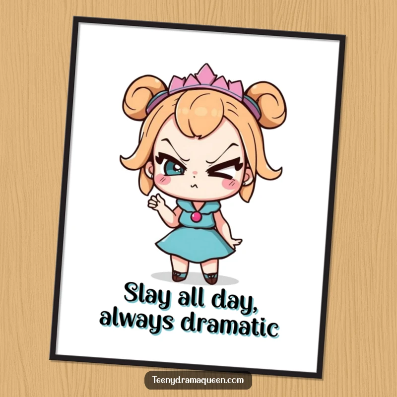 Funny Free Printable Wall Art: Sassy drama queen character with an exaggerated eye roll. Humorous decor.