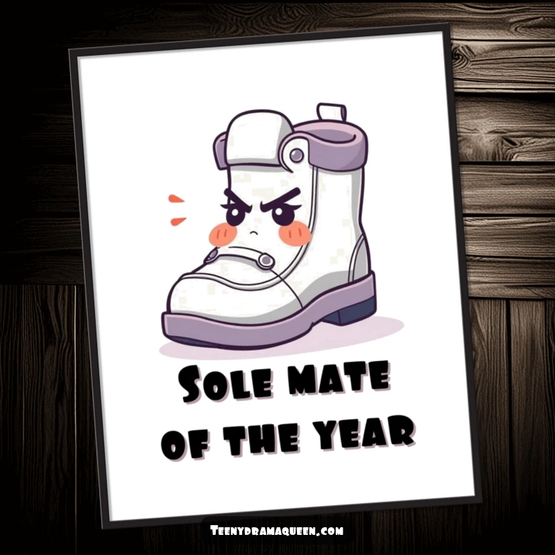 Funny Free Printable Wall Art: A sassy cartoon shoe character puffing its cheeks out in a fit of indignation, perfect for any wall.