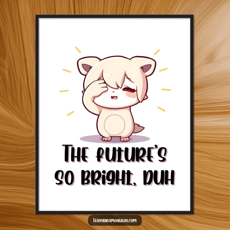 Funny Free Printable Wall Art: A little character dramatically shielding its eyes from an unseen spotlight with a theatrical flourish.