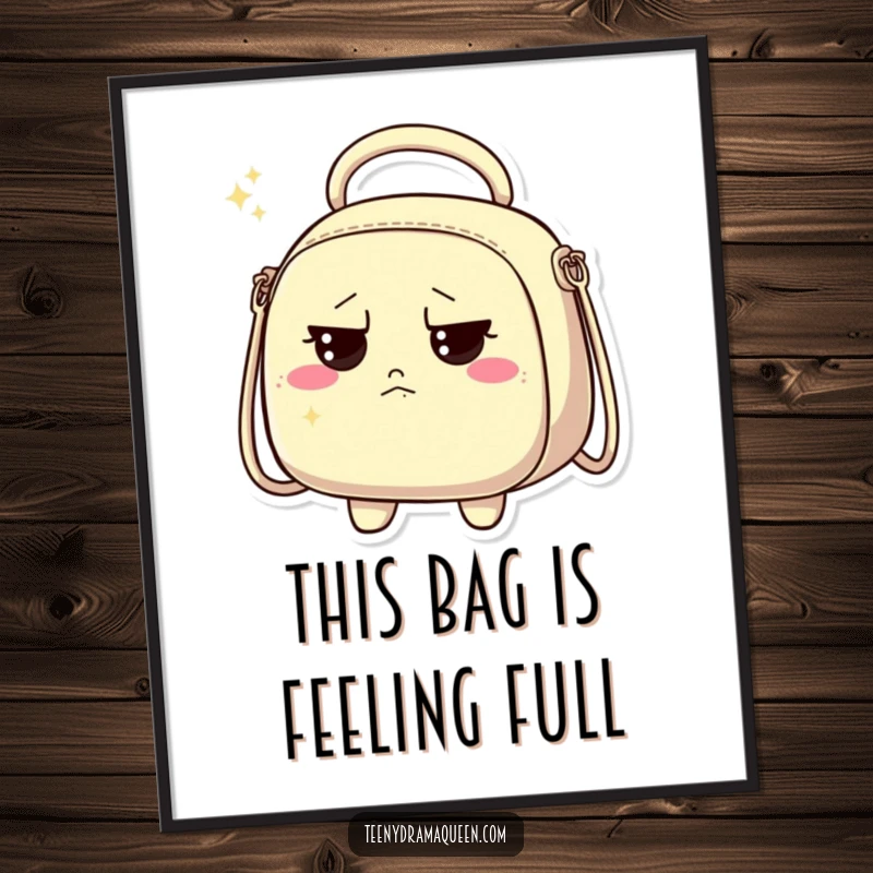 Funny Free Printable Wall Art: A sparkly handbag character looks displeased, adding a humorous and stylish touch to any wall.