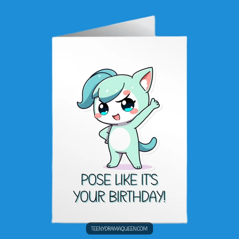 Free Printable Birthday Card: Dramatic Kawaii Character For a Bold Celebration