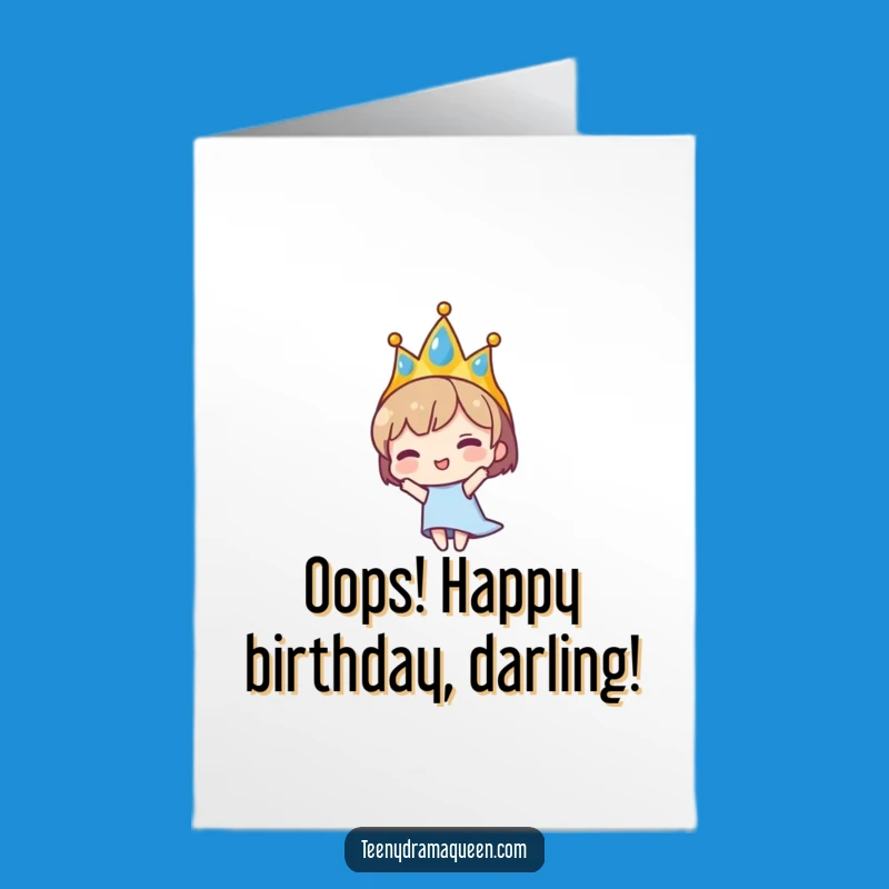 Free Printable Birthday Card: Falling Tiara Character, Dramatic Downloadable Gift
