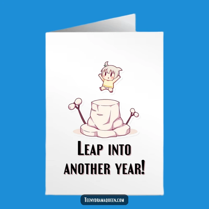 Free Printable Birthday Card: Leaping Character Celebrates, Hilarious Downloadable Gift for a Grand Birthday