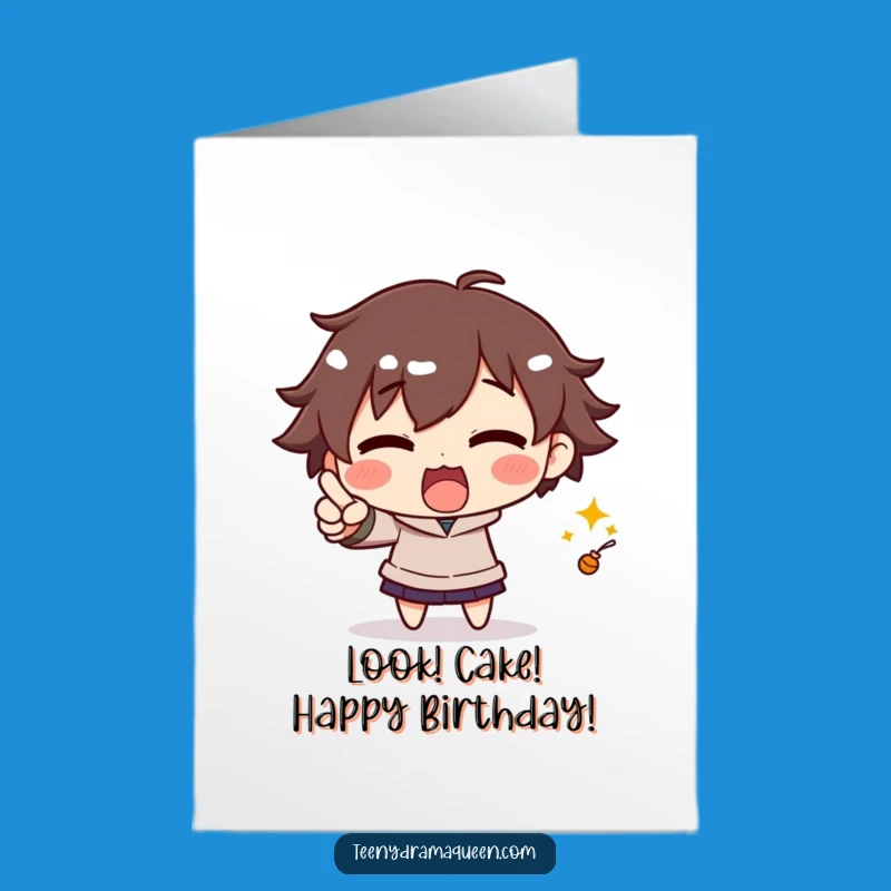 Free Printable Birthday Card: Pointing Character, Hilarious Downloadable Gift for Excitement