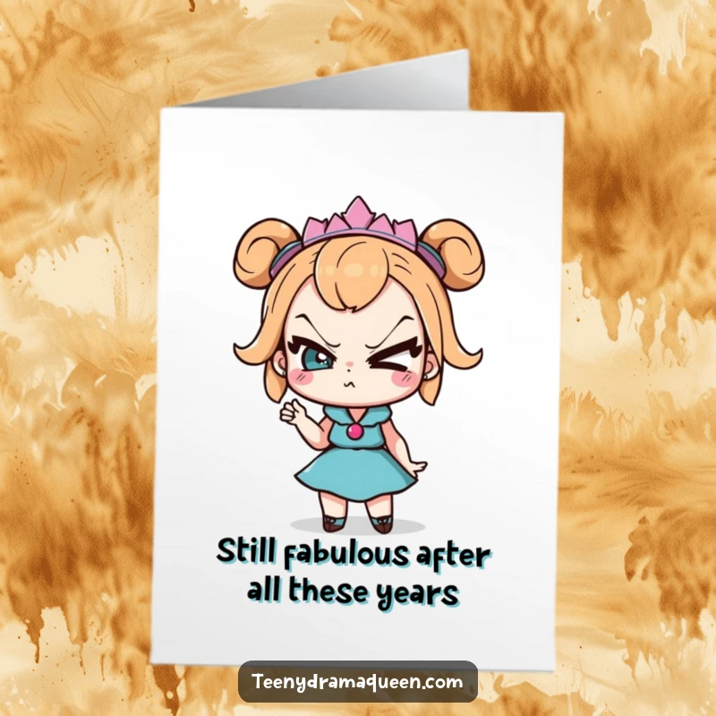 Funny Free Printable Birthday Card: Drama queen character doing a sassy eye roll. Downloadable, print at home.