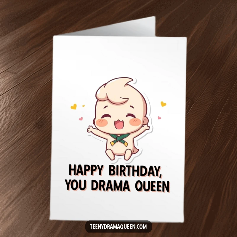 Funny Free Printable Birthday Card: A small character throwing a ridiculously tiny hissy fit, complete with exaggerated gestures.
