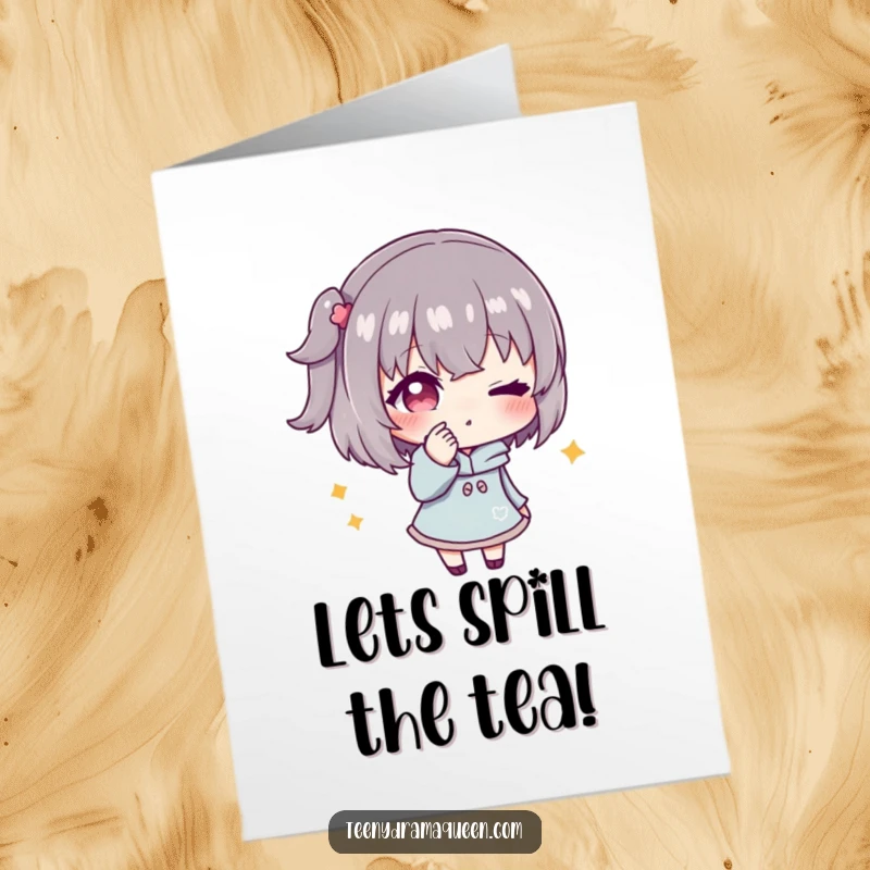 Funny Free Printable Birthday Card: A character leaning in, whispering a secret with a playful wink and mischievous grin.