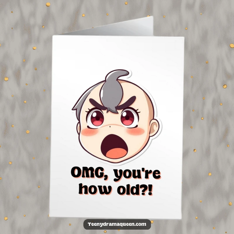 Funny Free Printable Birthday Card: Character with Wide Eyes and Open Mouth Gasping in Utter Surprise and Amusement