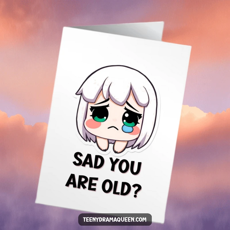 Funny Free Printable Birthday Card: Exaggeratedly sad character with a single, glistening tear rolling down.