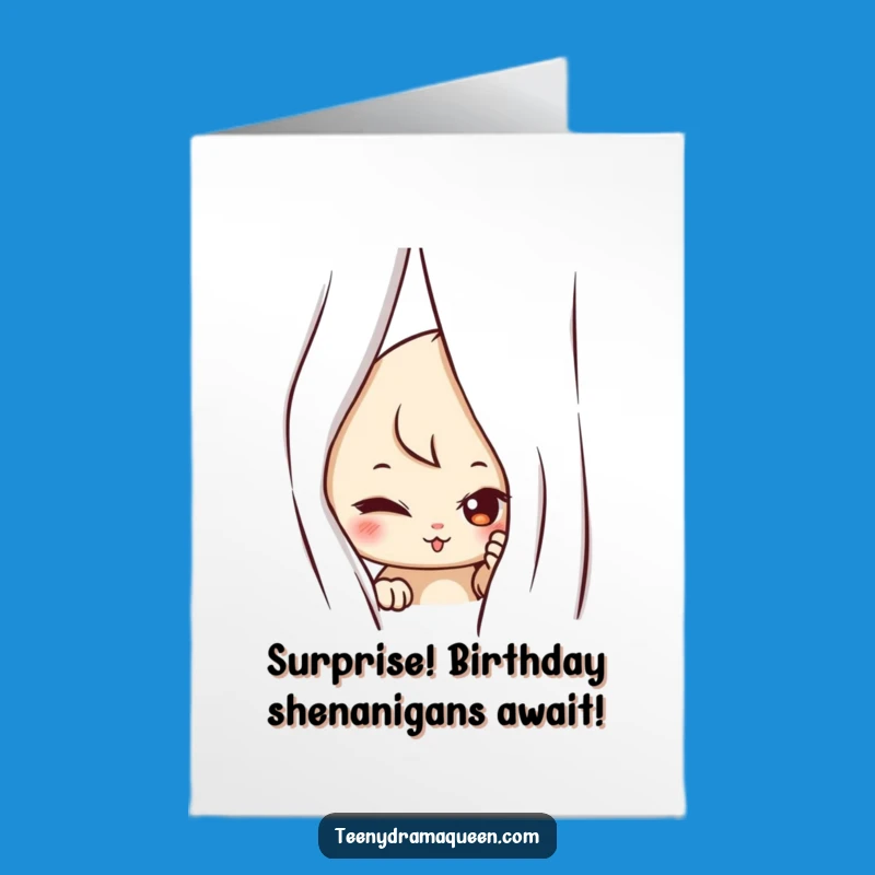 Free Printable Birthday Card: Peeking Character, Surprise Downloadable Gift for Fun