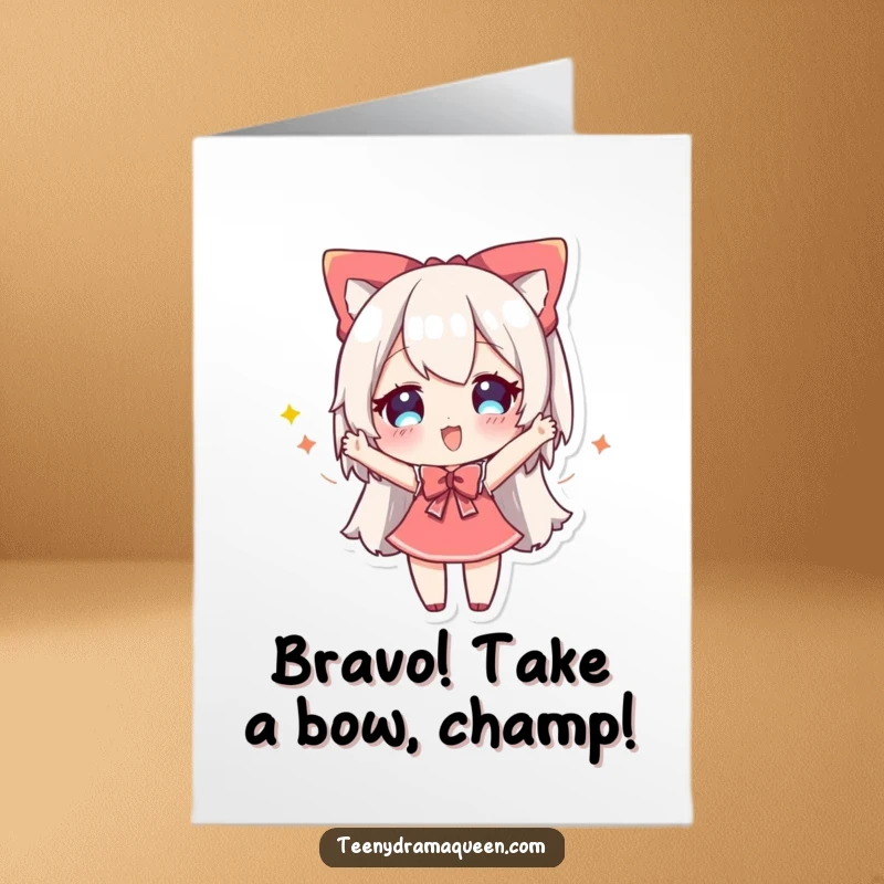 Funny Free Printable Congratulations Card: A happy character taking an exaggerated, dramatic bow after a fantastic accomplishment.