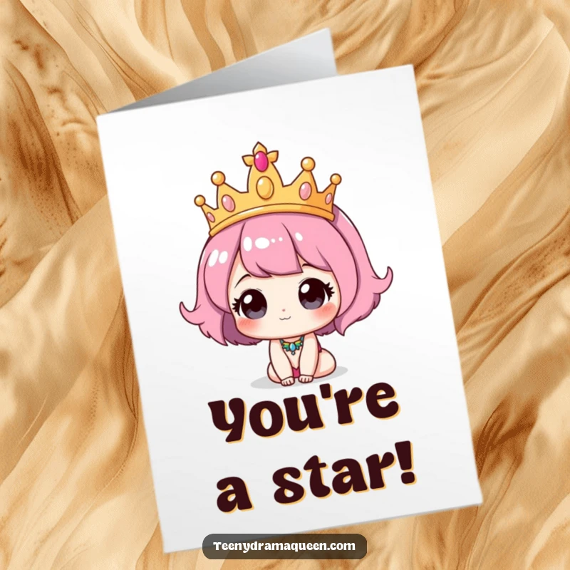 Funny Free Printable Congratulations Card: A cute character sporting a comically oversized tiara for their achievement.