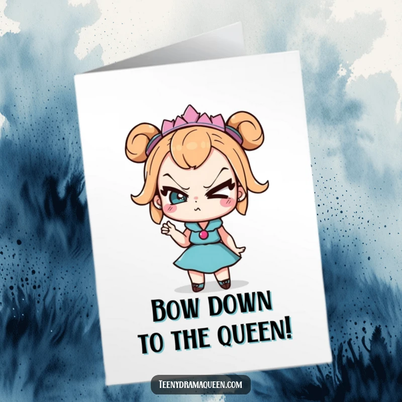 Funny Free Printable Congratulations Card: Drama queen character with eye roll, celebrating. DIY, print at home.