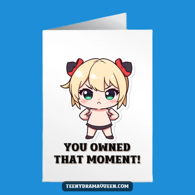 Free Printable Congrats Card: Dramatic Tiny Character Pose, Hilarious Downloadable Gift!