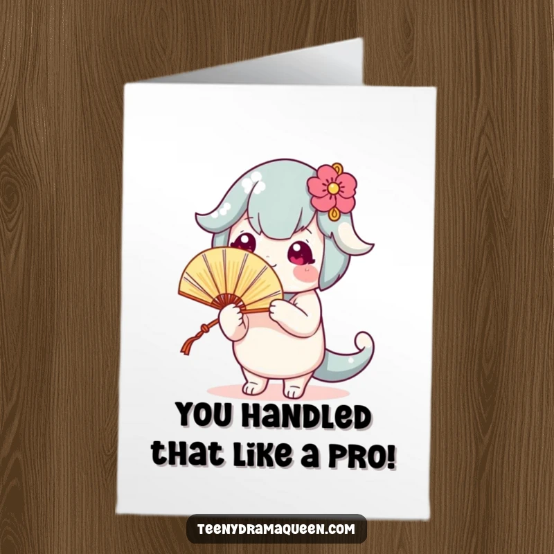 Funny Free Printable Congratulations Card: Character fanning itself excitedly, celebrating your amazing achievement with style.