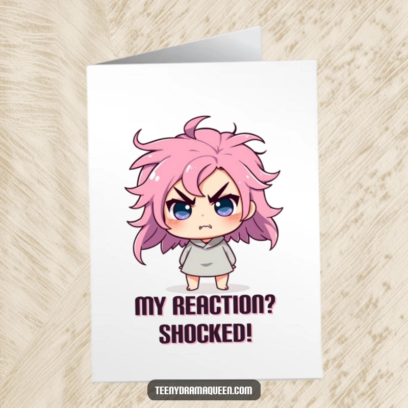 Funny Free Printable Congratulations Card: Character does a dramatic hair flip looking affronted, celebrating a fierce win. Downloadable art.