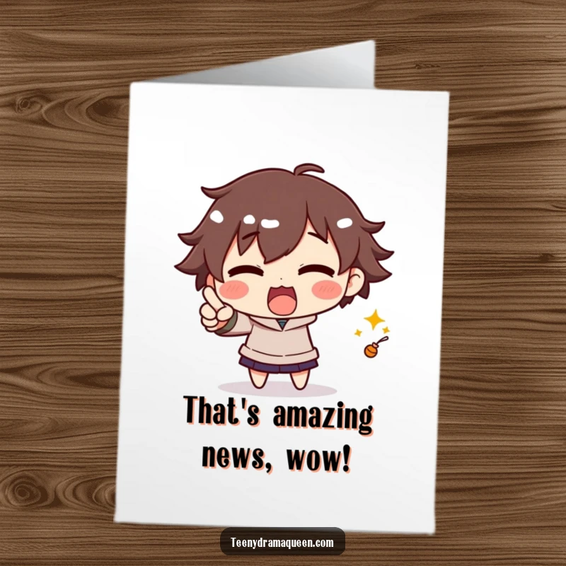 Funny Free Printable Congratulations Card: An energetic character pointing with dramatic flair at a small object, celebrating your success.