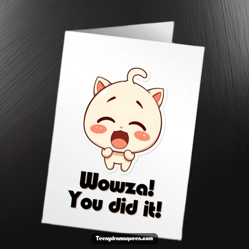 Funny Free Printable Congratulations Card: Giggling character with an exaggerated surprised expression, eyes wide in disbelief.