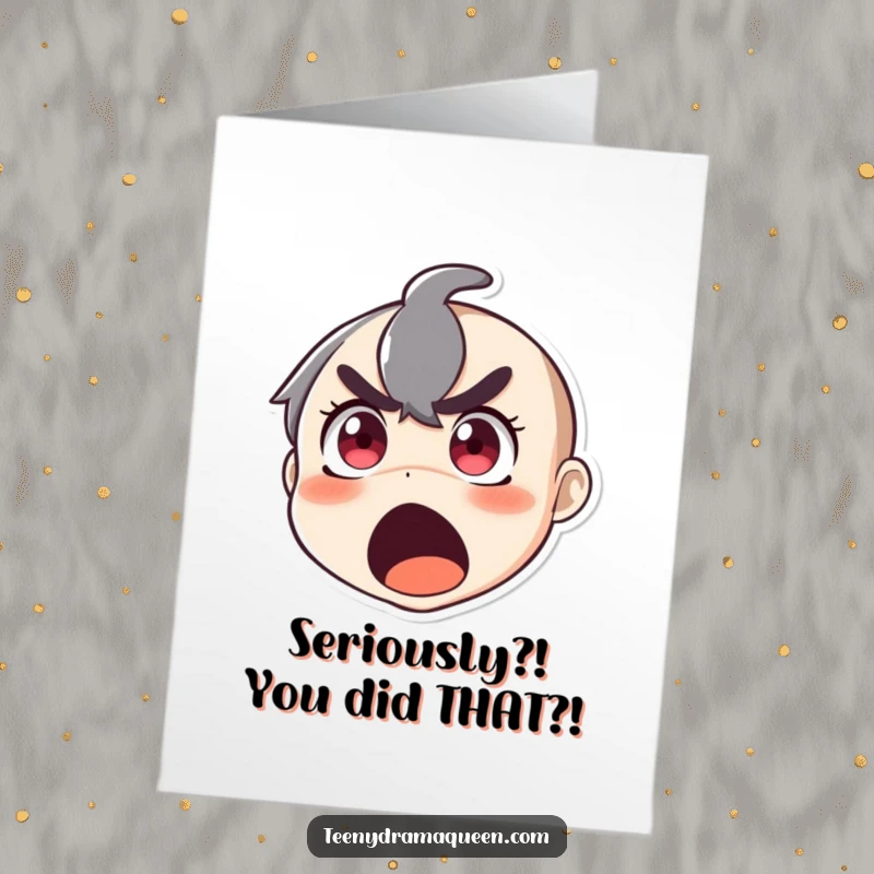 Funny Free Printable Congrats Card: Character with Eyes Wide Open and Mouth Agape in a Dramatic Gasp of Surprise