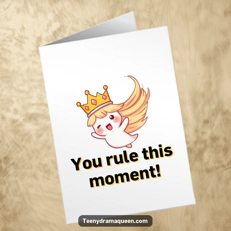 Funny Free Printable Congrats Card: Small crown dramatically swirling in a whirlwind, signifying a grand victory.