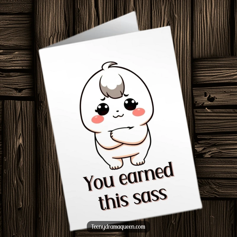 Free Printable Congratulations Card with a pouting kawaii character, ideal for a sarcastic yet celebratory DIY gift.