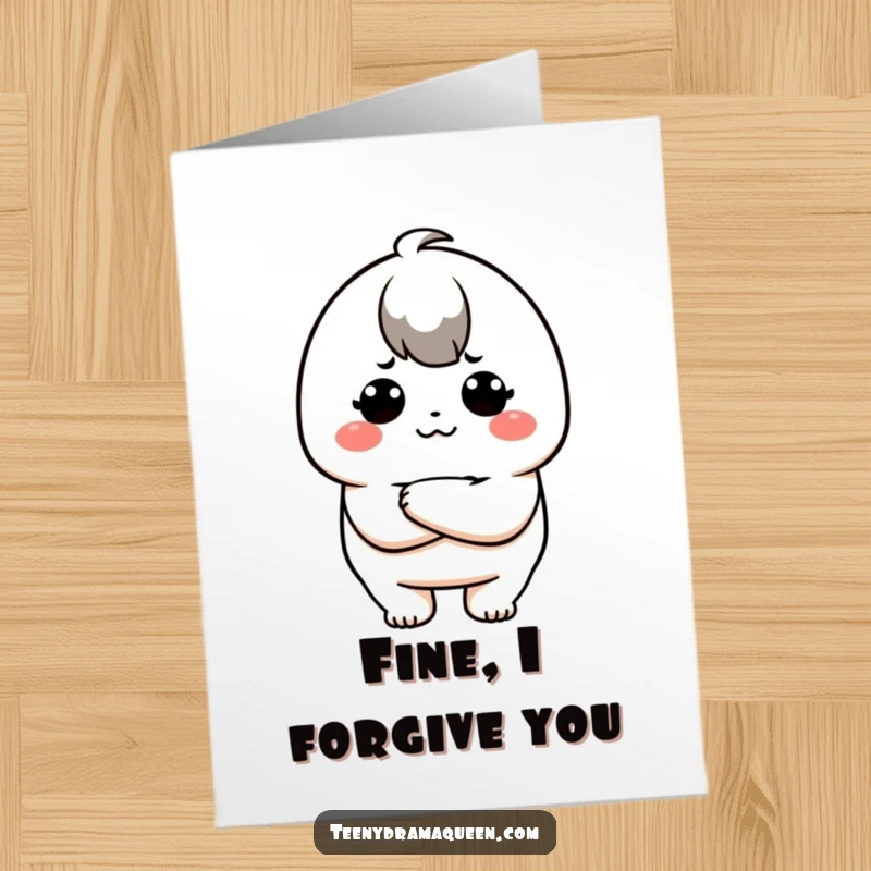 Funny Free Printable Thank You Card showcasing a pouty kawaii character, a unique downloadable gift with a humorous edge.
