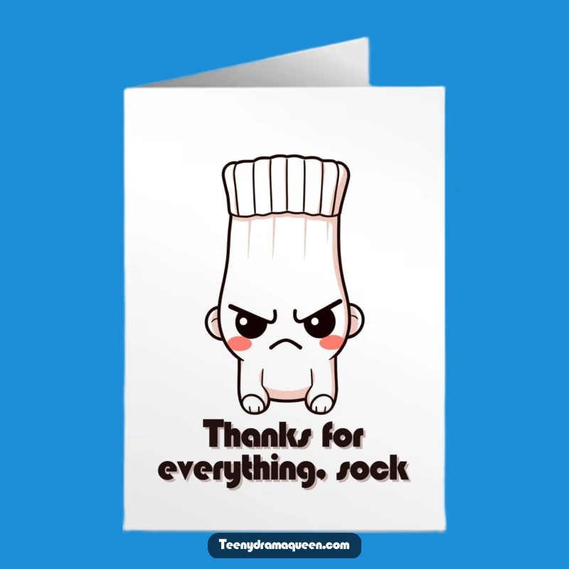 Free Printable Sock Thank You Card: Indignant Character Funny Downloadable Gift