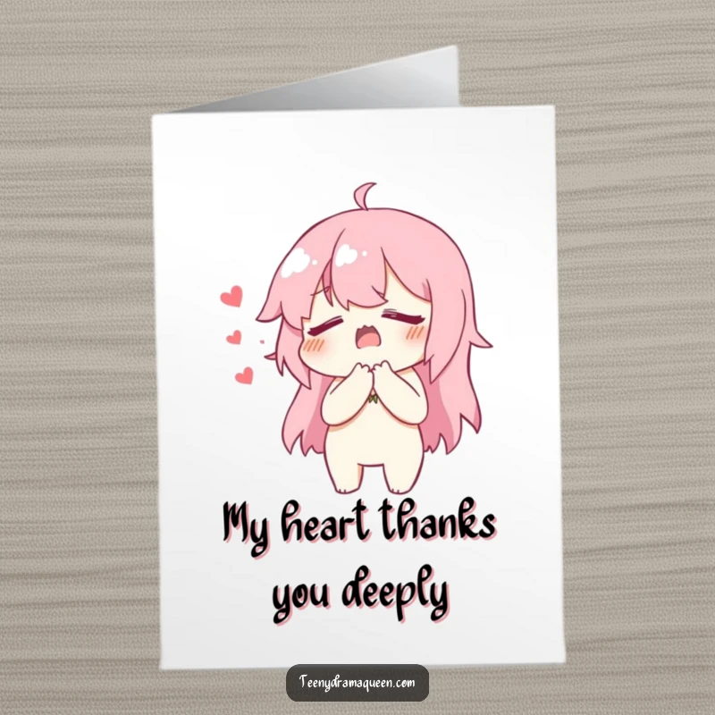 Funny Free Printable Thank You Card: Character feigning heartbreak with chest clutch, perfect for a dramatic downloadable thank you.
