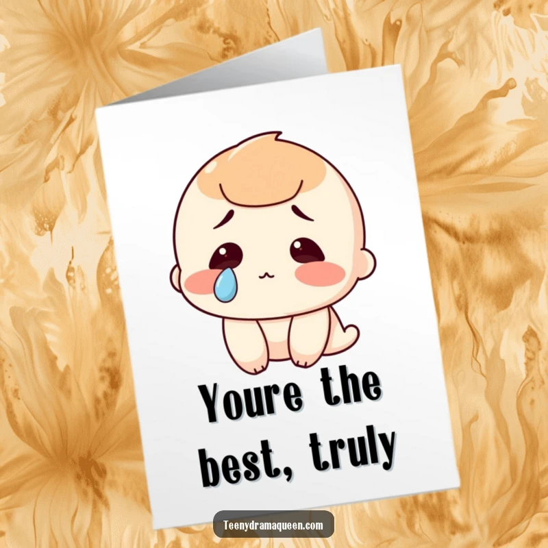 Funny Free Printable Thank You Card: A character shedding a single, dramatic tear of gratitude, making thanks hilarious.