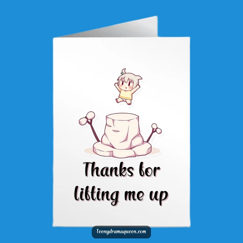 Free Printable Thank You Card: Leaping Character Thanks, Humorous Downloadable Gift of Gratitude