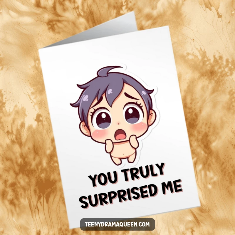 Funny Free Printable Thank You Card: Little character with wide, shocked eyes. Print at home.