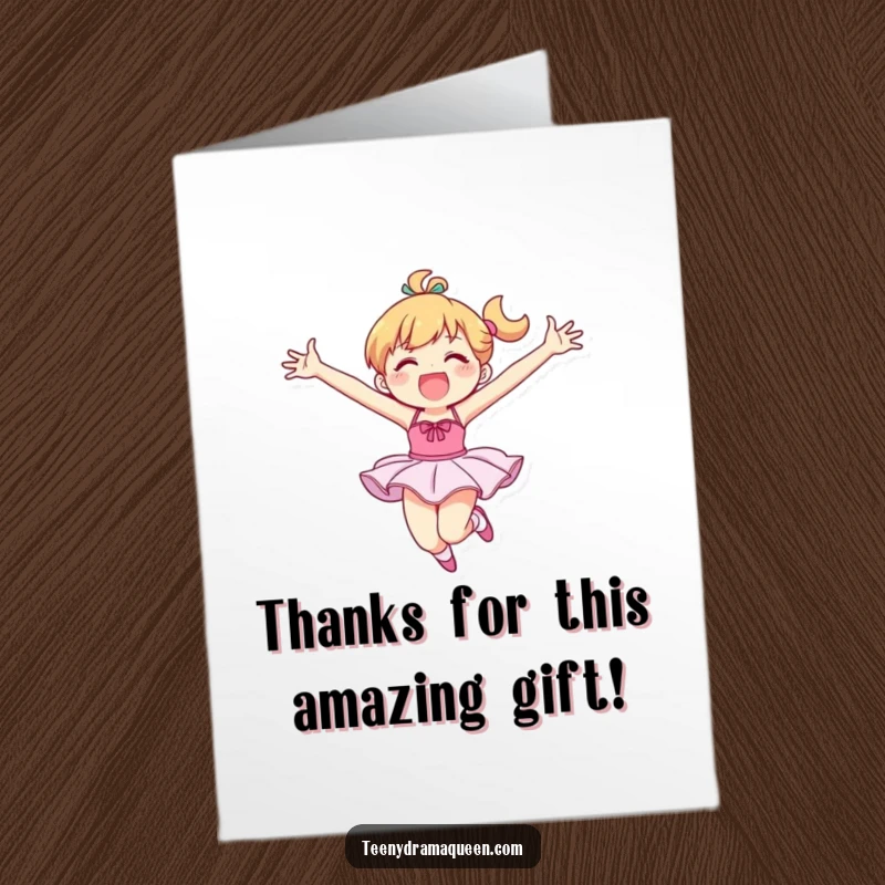 Funny Free Printable Thank You Card: Graceful Tutu Dancer Performing a Joyful Leap as a Token of Thanks