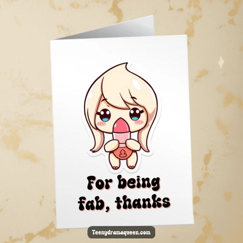 Funny Free Printable Thank You Card: A glamorous lipstick character giving a side-eye, perfect for a thank you note with attitude.