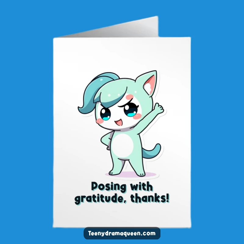 Free Printable Thank You Card: Dramatic Kawaii Character Expressing Gratitude Stylishly