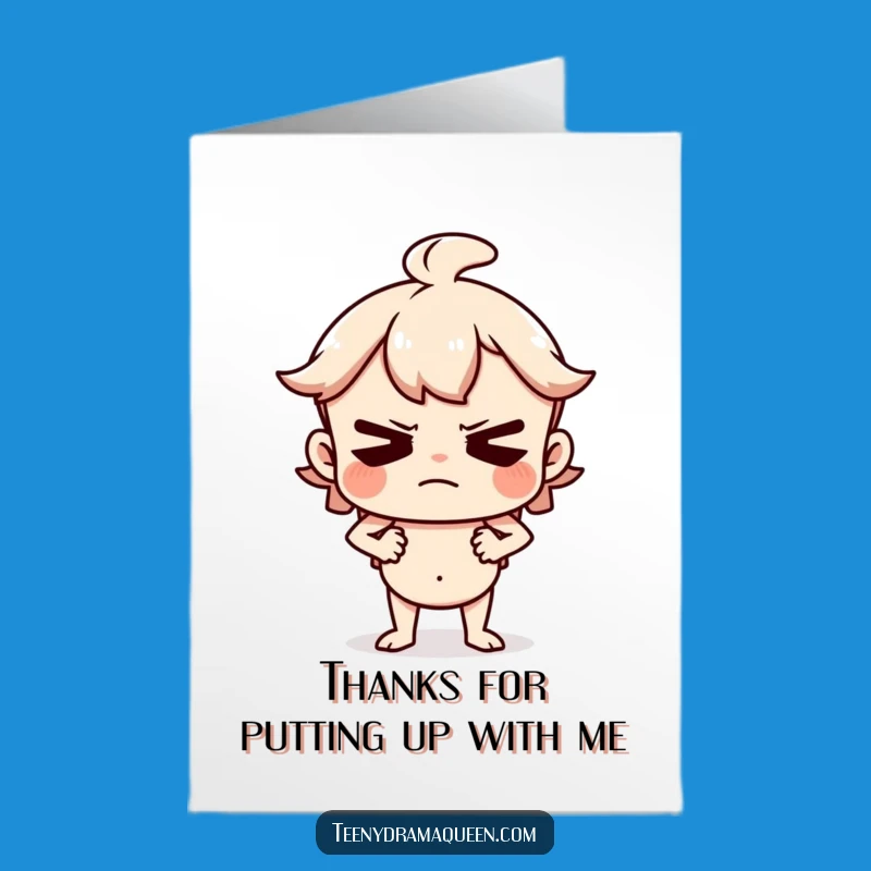 Free Printable Thank You Card: Grumpy Character Funny Downloadable Gift for a Reluctant Thanks!
