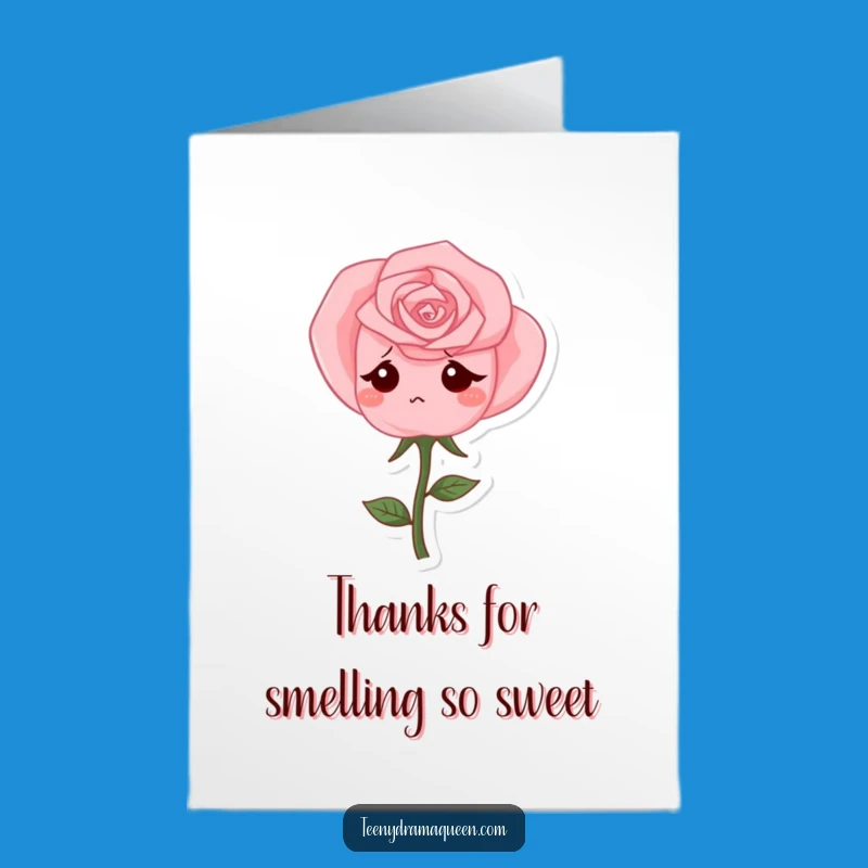Free Printable Thank You Card: Sad Rose Character - Sweet Humorous Downloadable Gift