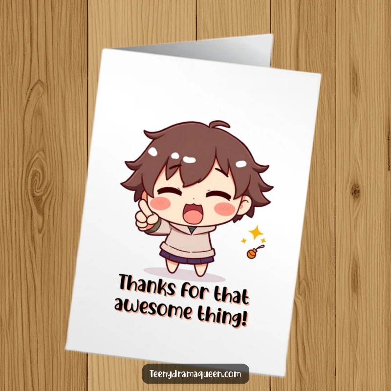 Free Printable Thank You Card: A character pointing with extreme excitement at a small detail, highlighting something wonderful.