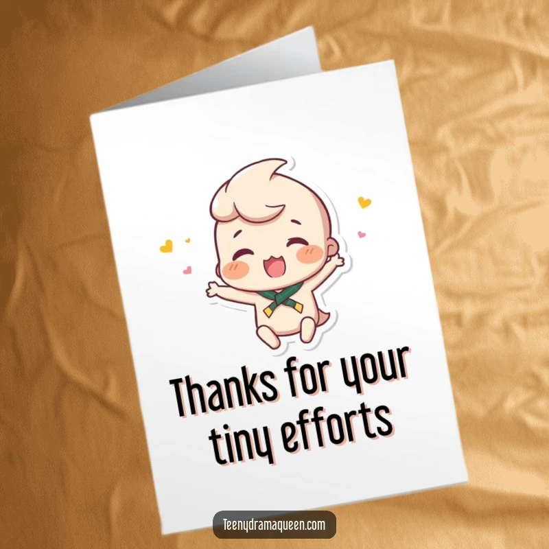 Funny Free Printable Thank You Card: A small character throwing a tiny hissy fit, a humorous expression of thanks or mock complaint.
