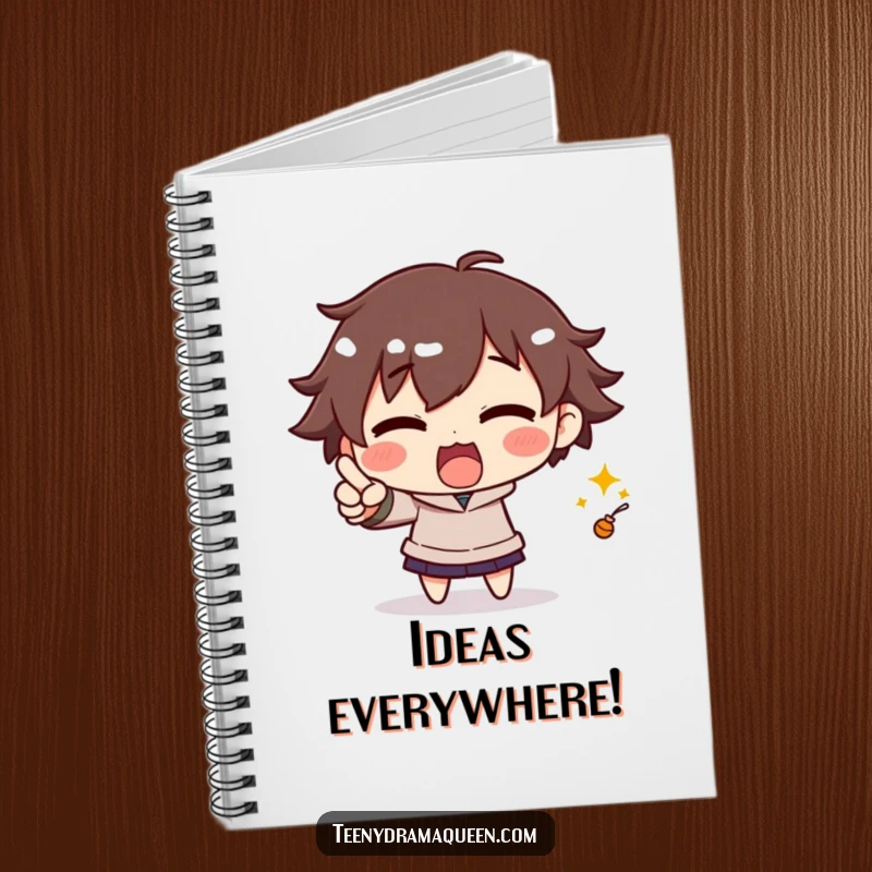 Funny notebook with an excited character dramatically pointing, designed for jotting down ideas with a touch of spontaneous excitement.