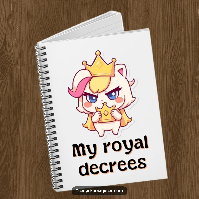 Funny notebook featuring a small character determinedly clutching a sparkly crown, ideal for jotting down ideas with royal authority.
