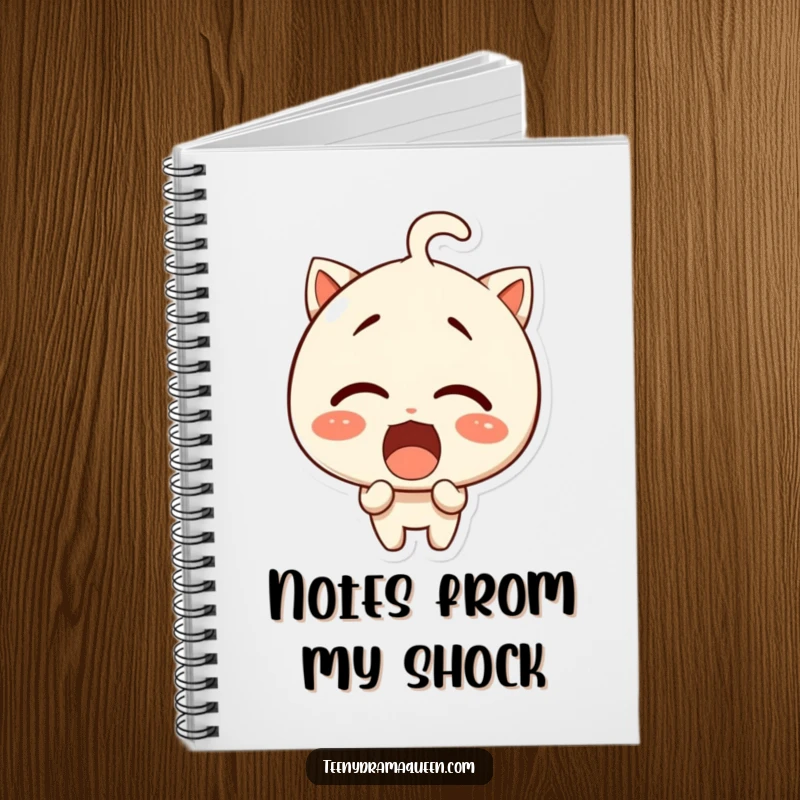 Funny notebook, a giggling character with an exaggerated surprised expression, perfect for capturing ideas.