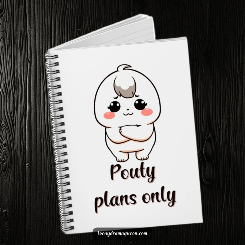 Funny notebook with a cover featuring a pouty kawaii character with arms crossed, perfect for notes and doodles, a funny gift.