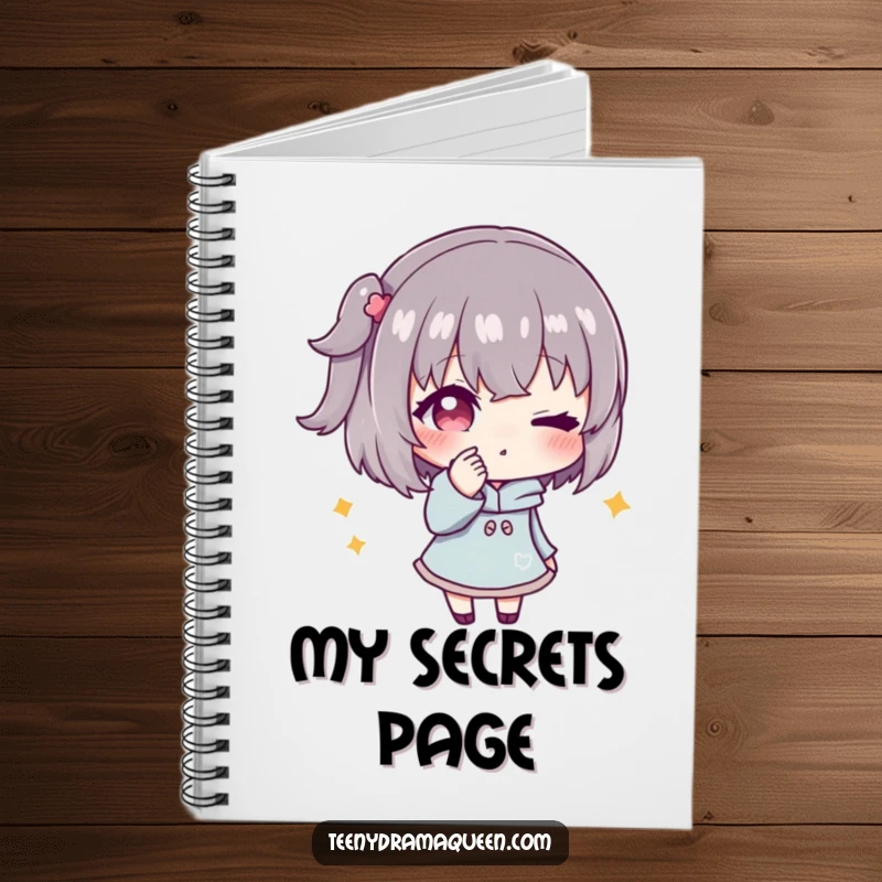 Funny notebook with a character whispering secrets and winking conspiratorially, ideal for securely and humorously recording thoughts and plans.