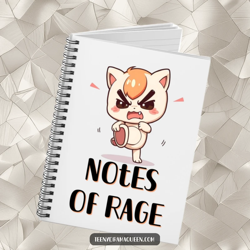 Funny notebook with a kawaii character stomping its foot with feigned fury, perfect for writing down playful complaints.