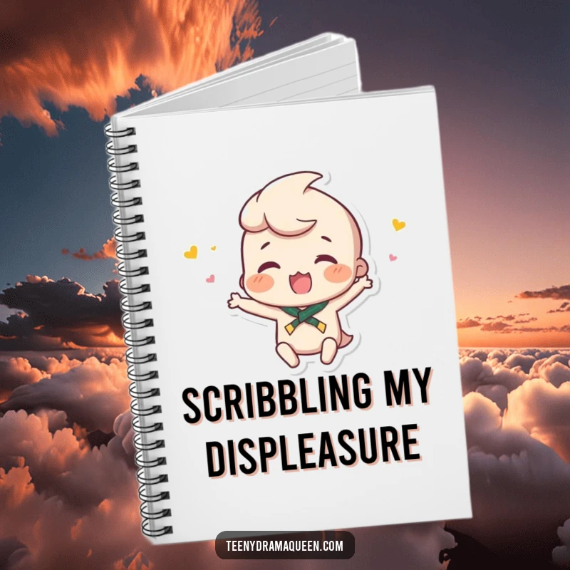 Funny notebook with a small character throwing a minuscule hissy fit, perfect for jotting down notes with a touch of playful drama.