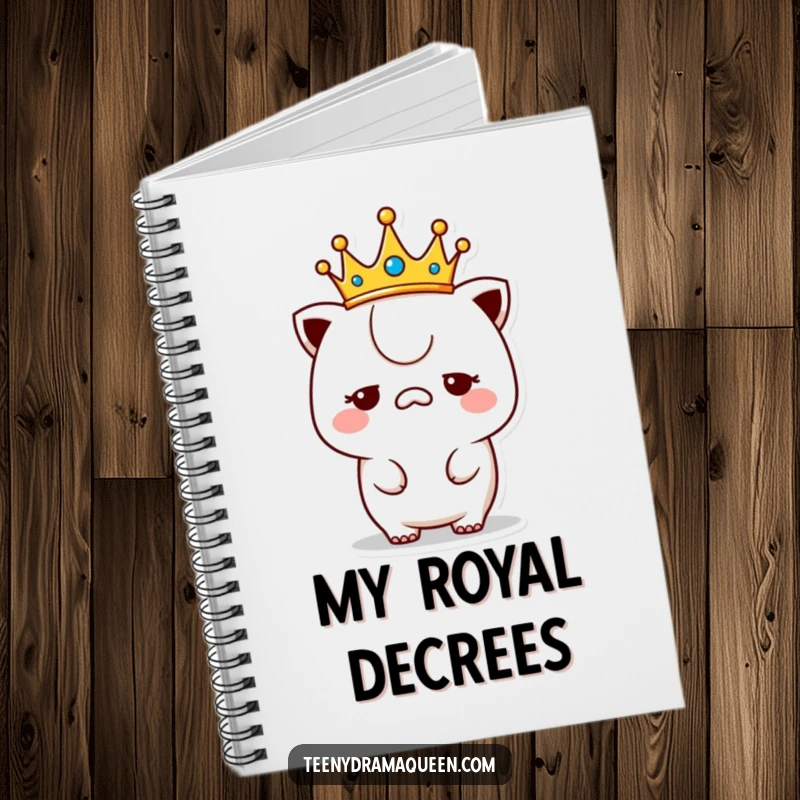 Funny unimpressed kawaii notebook, perfect for jotting notes and ideas with a crowned character showing royal boredom.