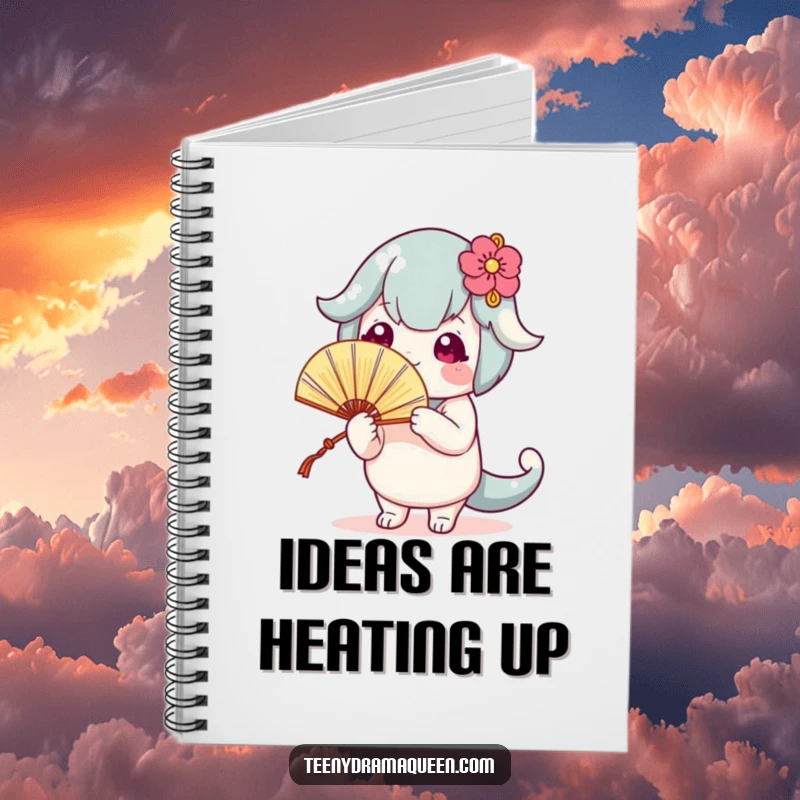 Funny notebook featuring a cute character fanning itself theatrically, ideal for jotting down notes with a dose of humor.