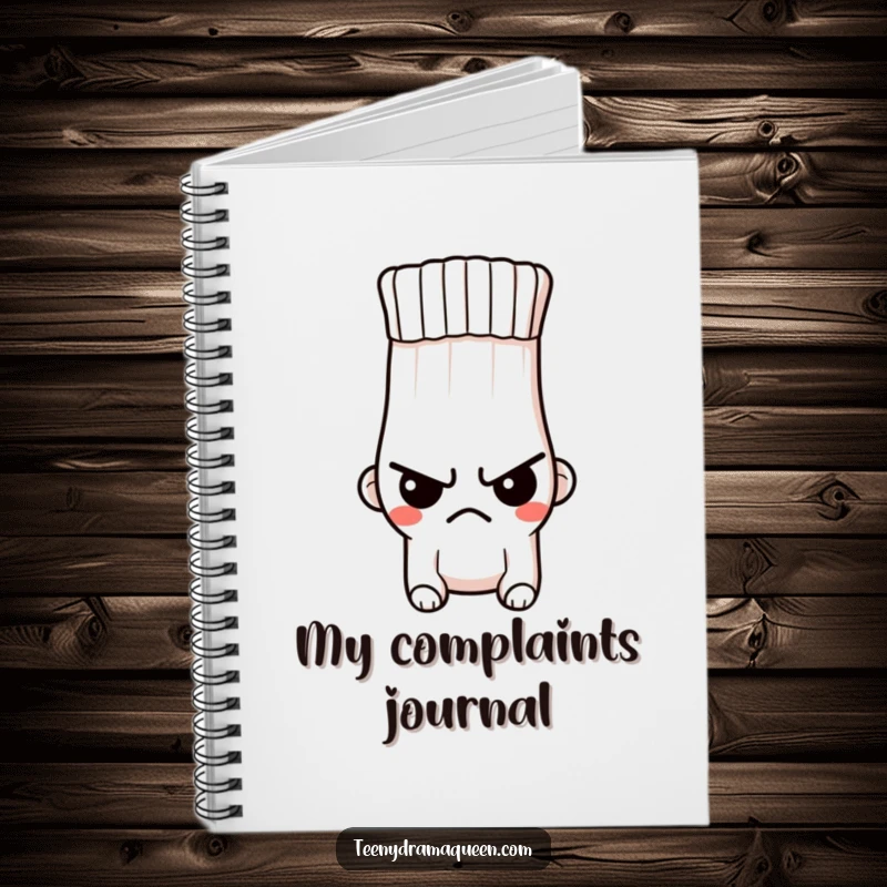Funny notebook with a tiny, indignant sock character bearing a stern expression and a hole, perfect for jotting notes with attitude.