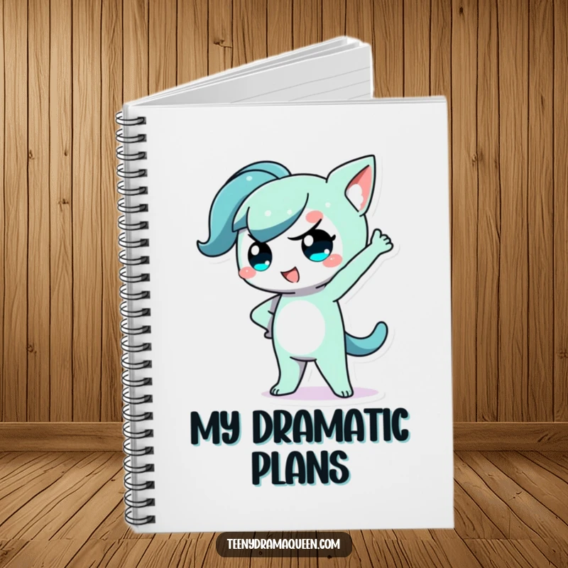 Funny Kawaii Character Notebook for writing, showing a dramatic pose with hand on hip, ideal gift.